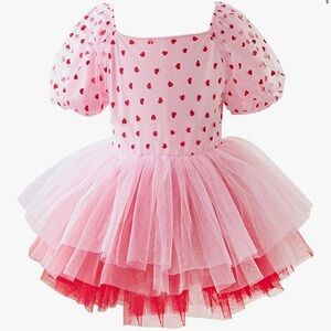 Pink and Red Heart Tulle Dress
